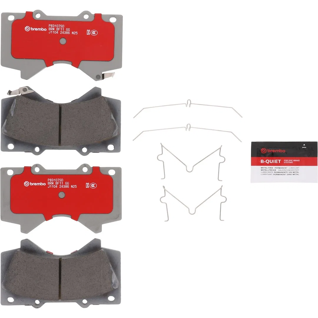 P83107SD – BREMBO Brake Pad, FMSI Number D1303-8419 Ceramic Set Of 4 With Pad Wear Sensor/ Pad Shims/ Mounting Hardwa...